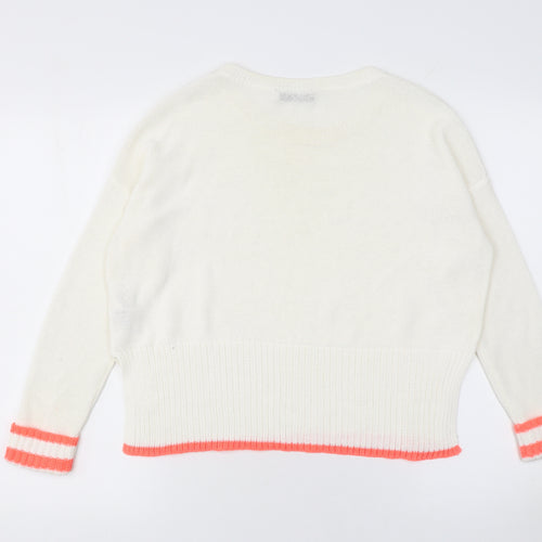 Mint Velvet Women’s Ivory Crew Neck Knit Jumper Size 10 Relaxed Fit