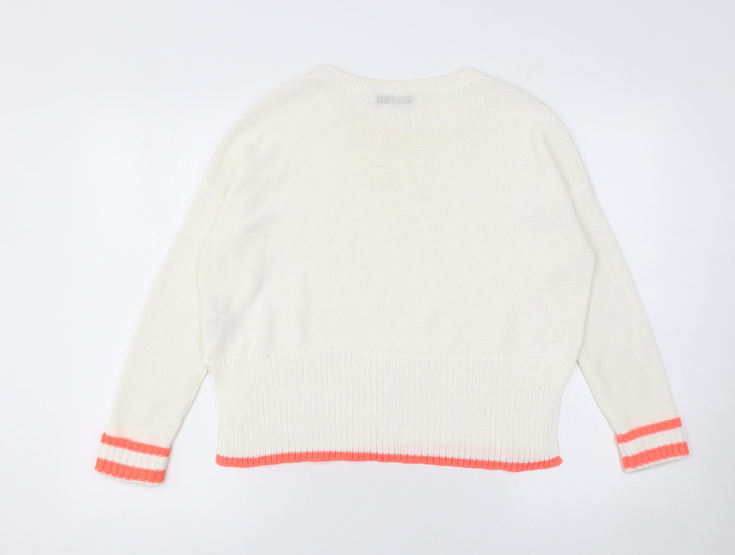 Mint Velvet Women’s Ivory Crew Neck Knit Jumper Size 10 Relaxed Fit