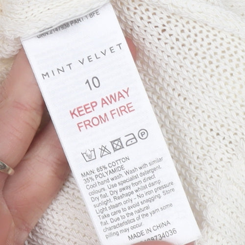 Mint Velvet Women’s Ivory Crew Neck Knit Jumper Size 10 Relaxed Fit