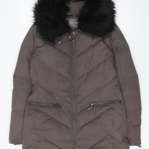 Phase Eight Womens Brown Faux Fur Hooded Puffer Coat Size 10