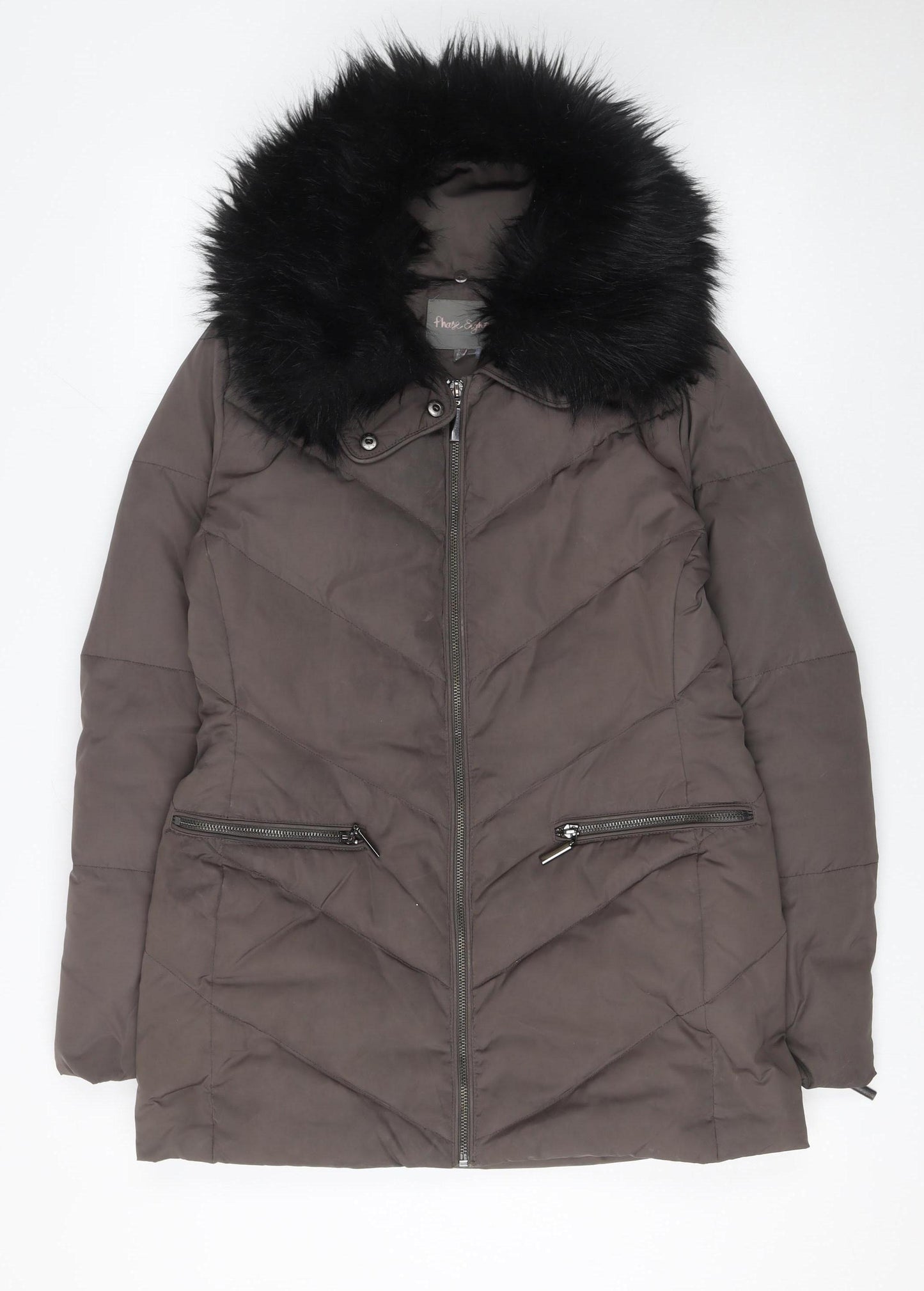 Phase Eight Womens Brown Faux Fur Hooded Puffer Coat Size 10