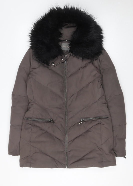Phase Eight Womens Brown Faux Fur Hooded Puffer Coat Size 10