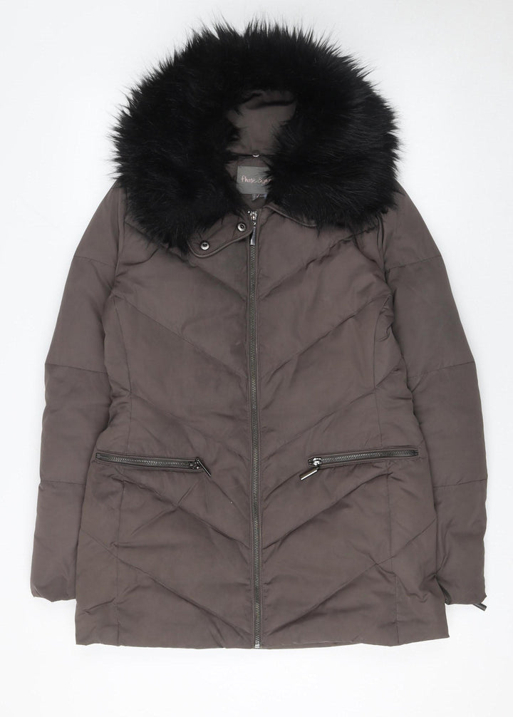 Phase Eight Womens Brown Faux Fur Hooded Puffer Coat Size 10