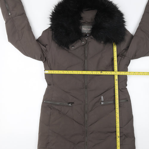 Phase Eight Womens Brown Faux Fur Hooded Puffer Coat Size 10