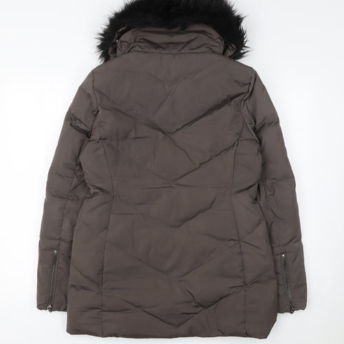 Phase Eight Womens Brown Faux Fur Hooded Puffer Coat Size 10