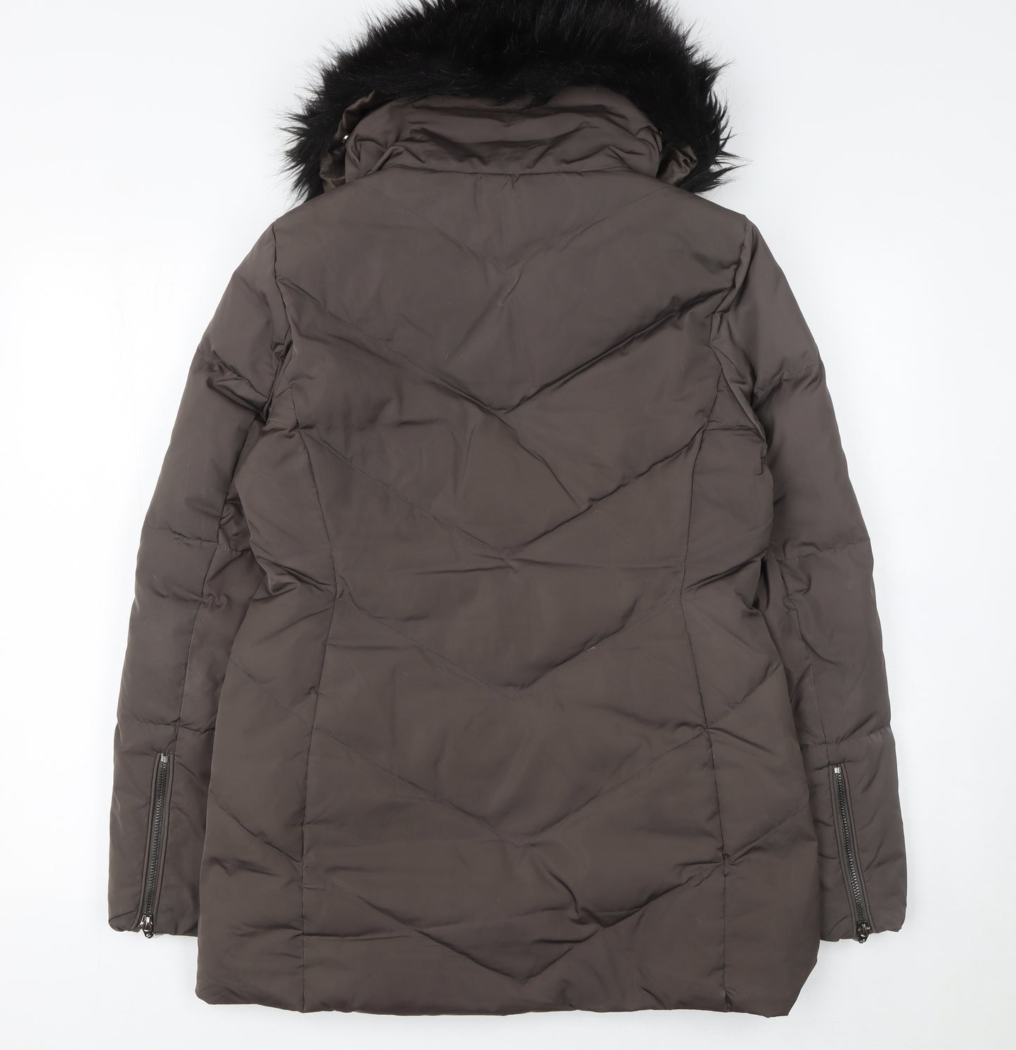 Phase Eight Womens Brown Faux Fur Hooded Puffer Coat Size 10