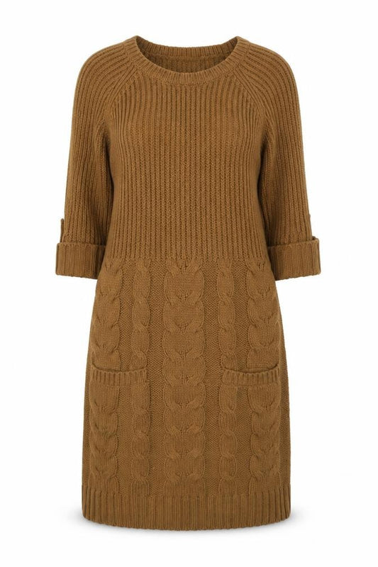 Front view of Dorothy Perkins Women’s Brown Knit Jumper Dress, size UK 10