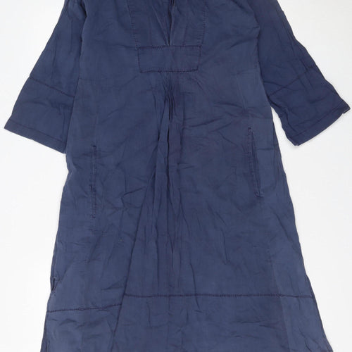 Jigsaw Women’s Blue Cotton Kaftan Midi Dress Size S 3/4 Sleeve