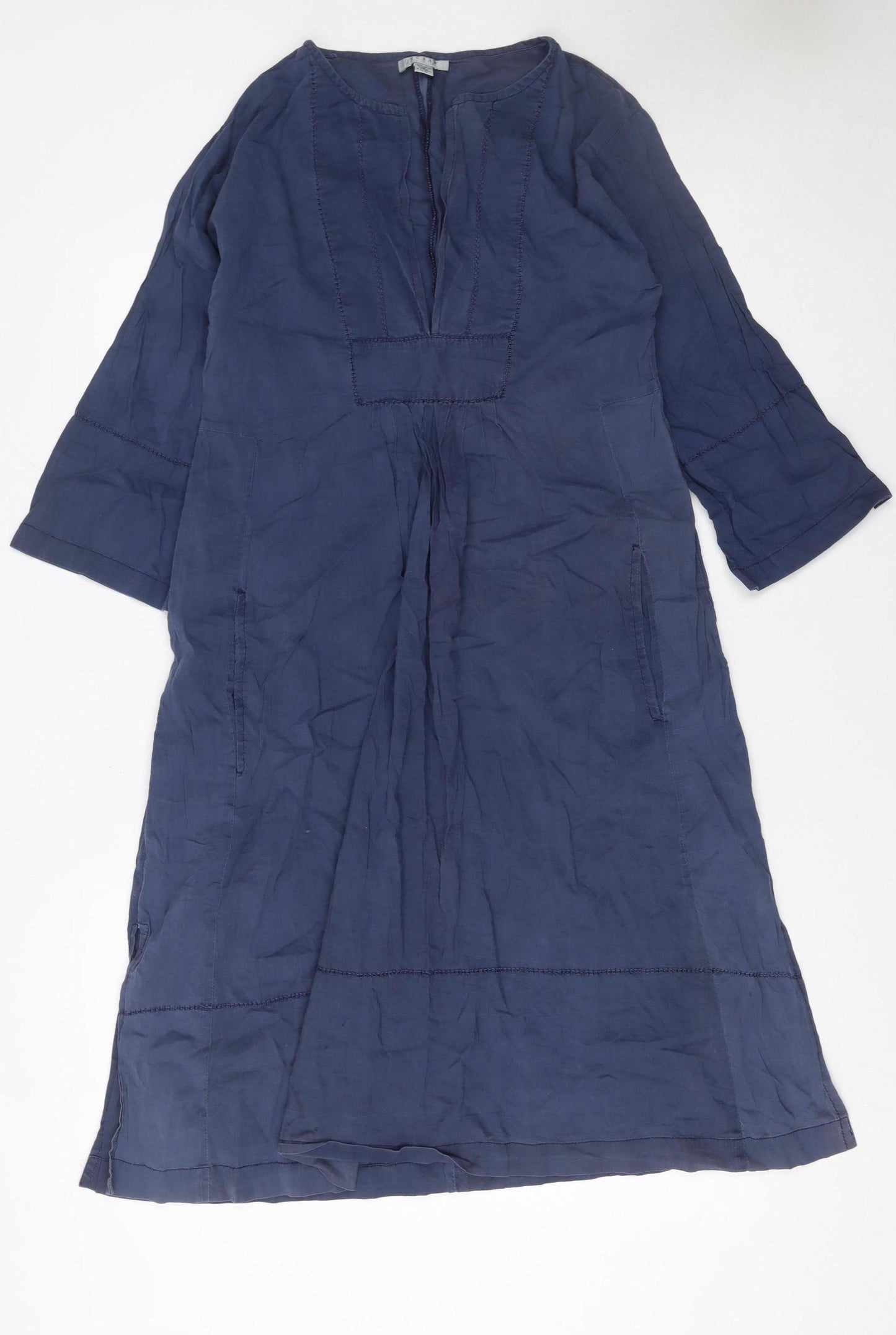 Jigsaw Women’s Blue Cotton Kaftan Midi Dress Size S 3/4 Sleeve