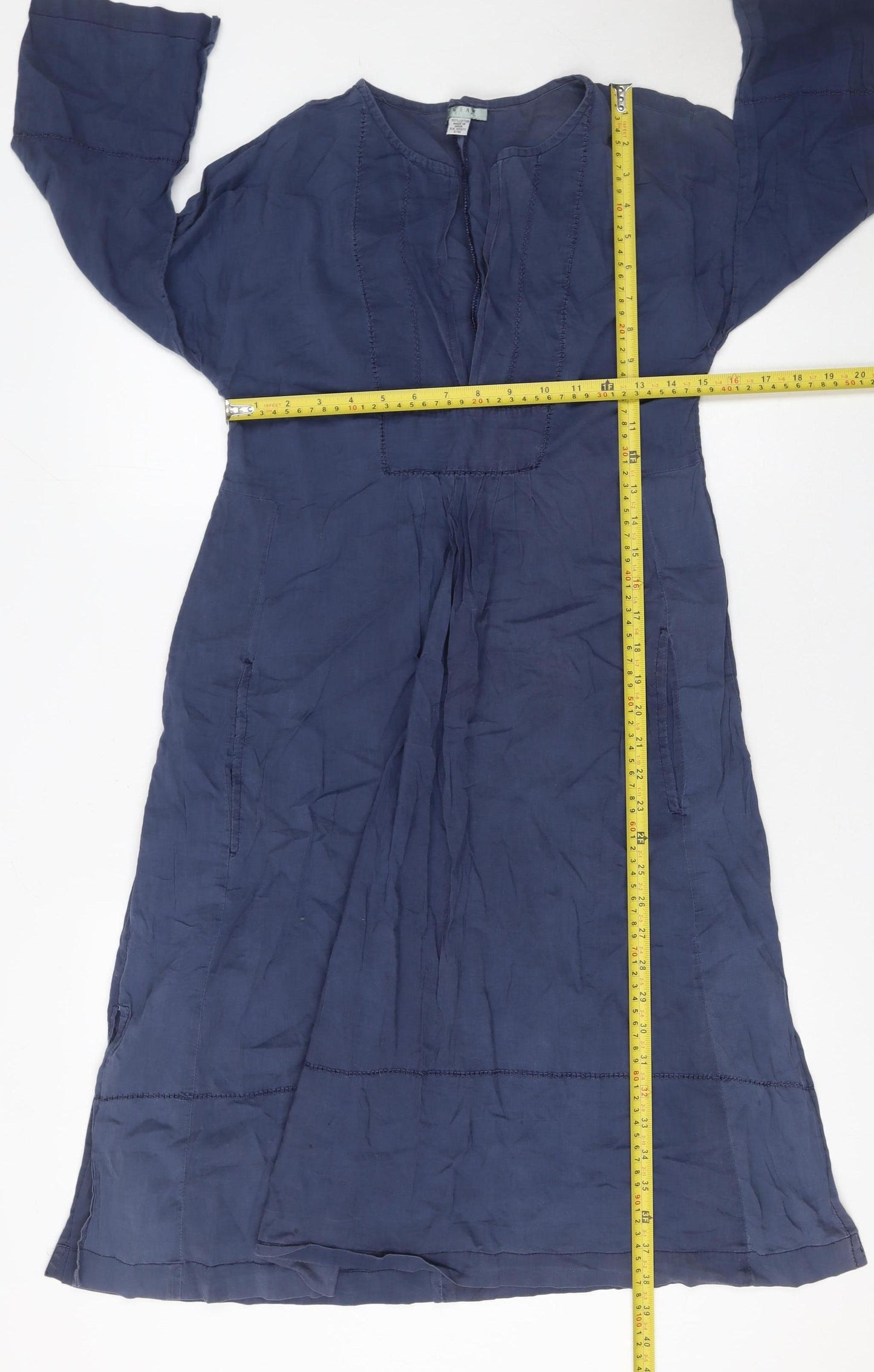Jigsaw Women’s Blue Cotton Kaftan Midi Dress Size S 3/4 Sleeve