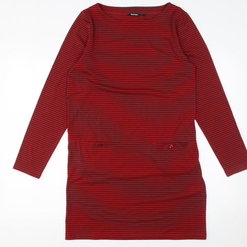 Rohan Women Red Striped Shift Dress Size 10 Long Sleeve Travel