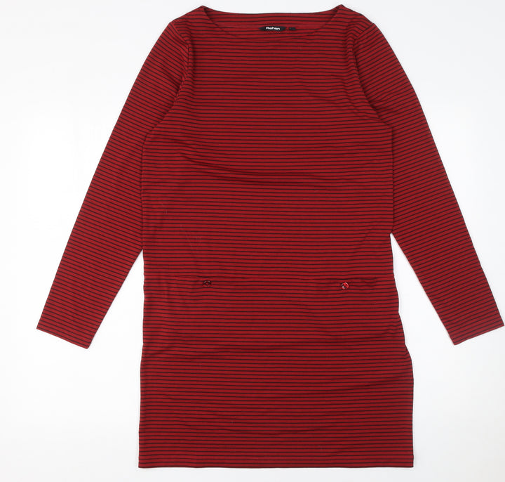 Rohan Women Red Striped Shift Dress Size 10 Long Sleeve Travel