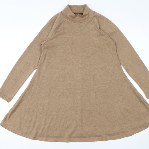 AX Paris Women Beige Roll Neck Long Sleeve Tunic Jumper Size 10