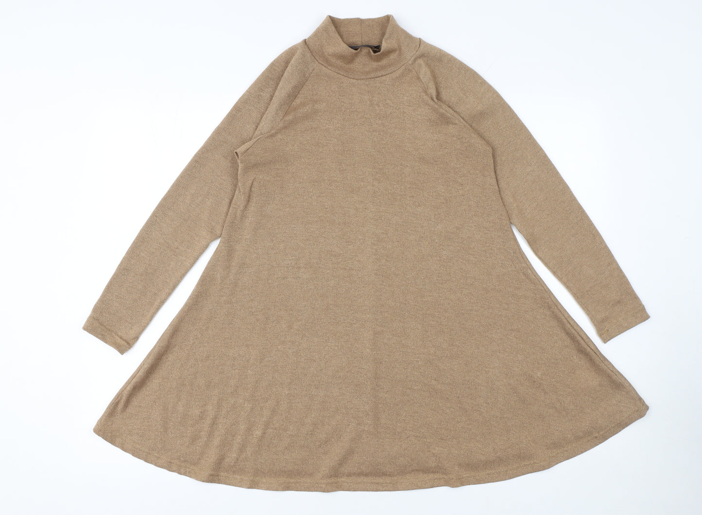 AX Paris Women Beige Roll Neck Long Sleeve Tunic Jumper Size 10