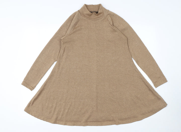 AX Paris Women Beige Roll Neck Long Sleeve Tunic Jumper Size 10