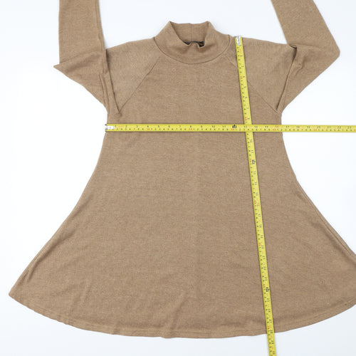 AX Paris Women Beige Roll Neck Long Sleeve Tunic Jumper Size 10