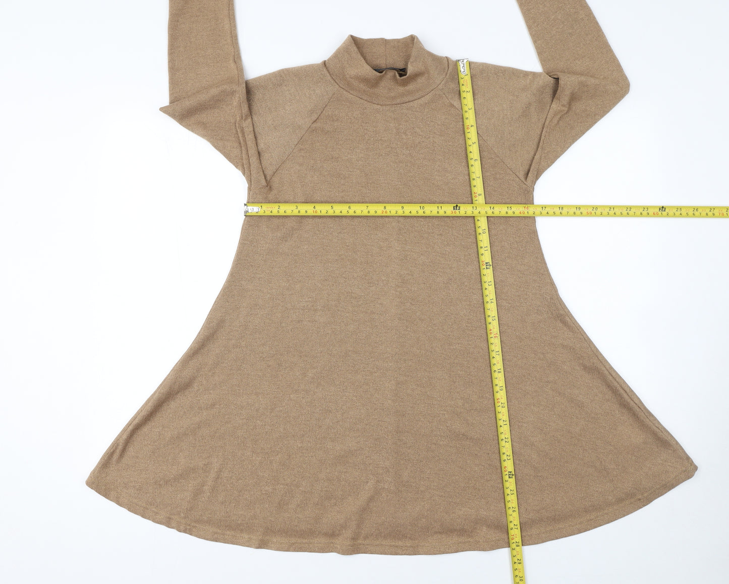 AX Paris Women Beige Roll Neck Long Sleeve Tunic Jumper Size 10