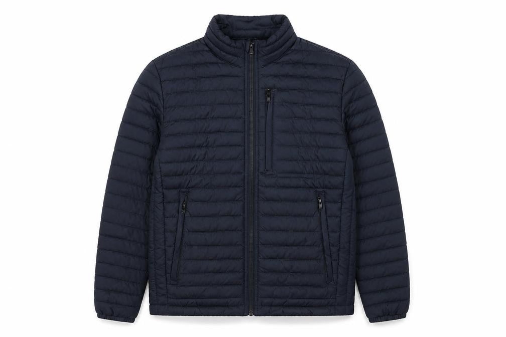 Front view of Jack & Jones Men’s Blue Puffer Jacket M Quilted Lightweight