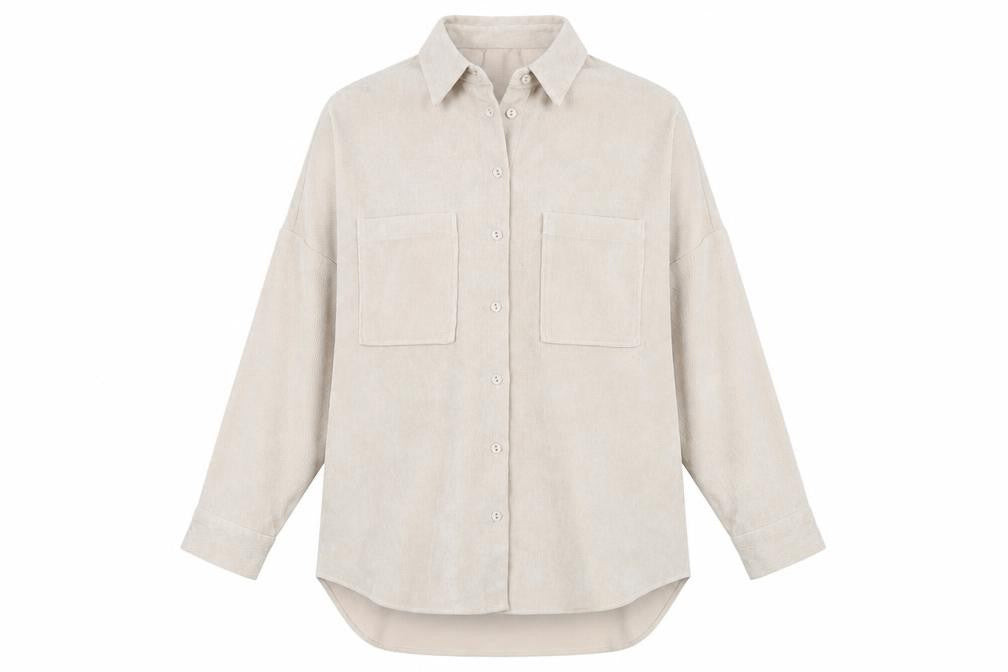 Zara Women Beige Corduroy Button-Up Shirt Size 12