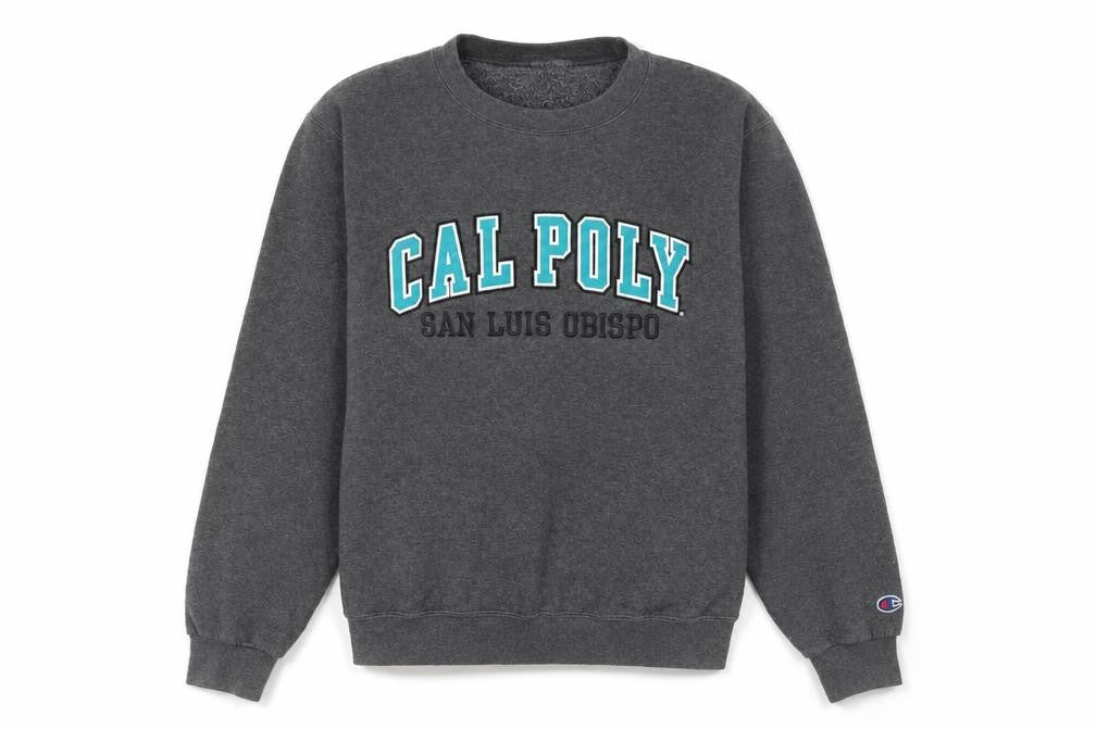 Front view of Champion Women's Grey Cal Poly Graphic Fleece Sweatshirt Small