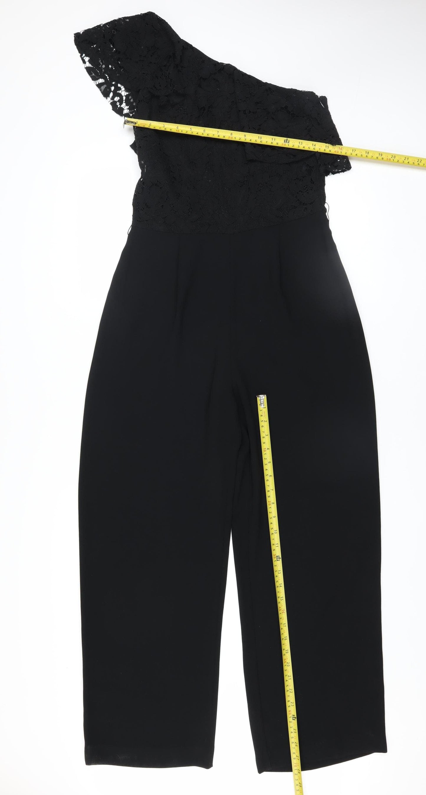 Mango Women’s Black One Shoulder Lace Jumpsuit Size 12