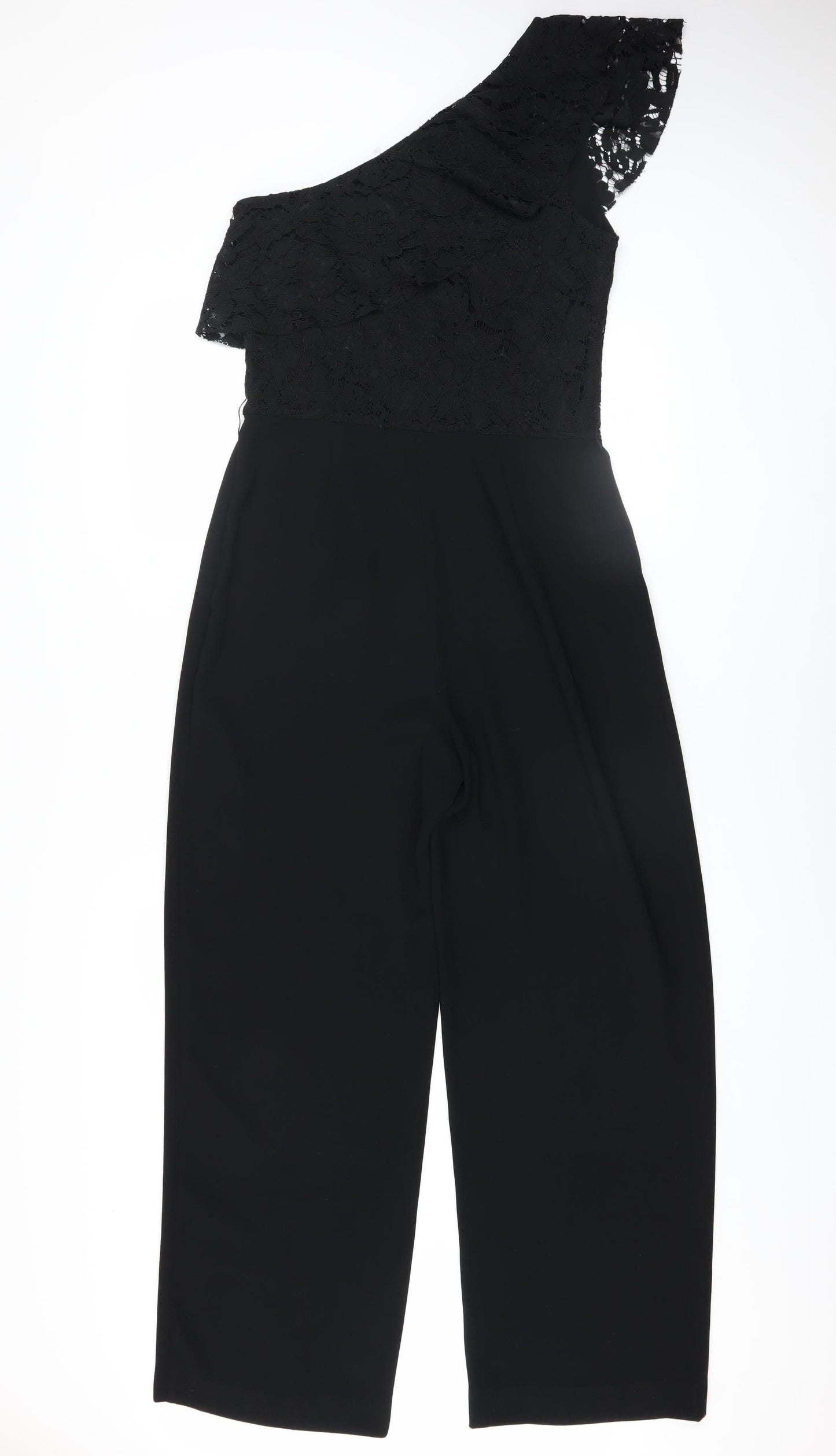 Mango Women’s Black One Shoulder Lace Jumpsuit Size 12