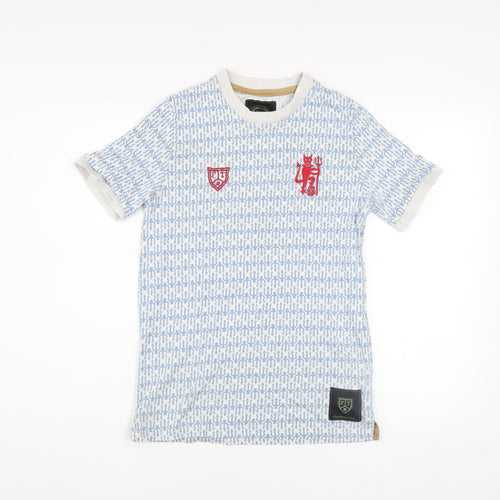 Football Town Men's Blue Graphic Print T-Shirt Size S Cotton Crew Neck