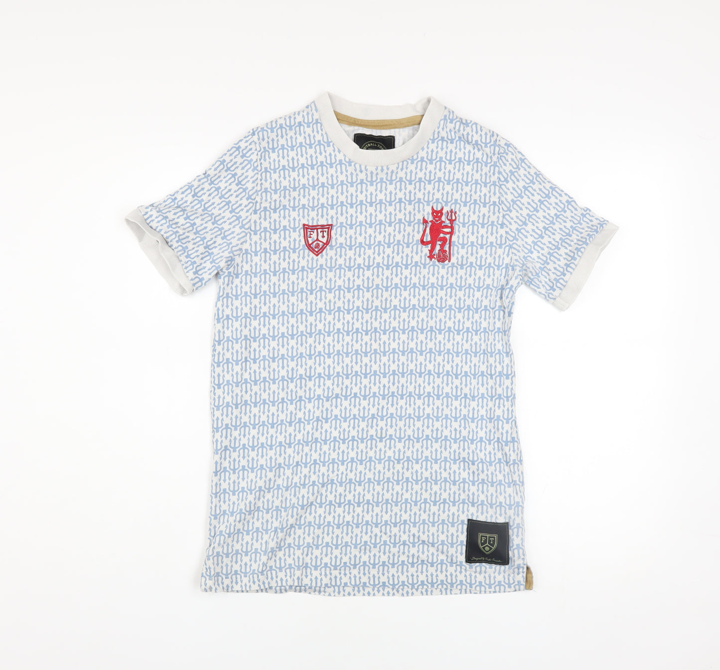 Football Town Men's Blue Graphic Print T-Shirt Size S Cotton Crew Neck
