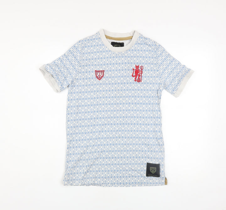 Football Town Men's Blue Graphic Print T-Shirt Size S Cotton Crew Neck