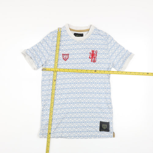 Football Town Men's Blue Graphic Print T-Shirt Size S Cotton Crew Neck