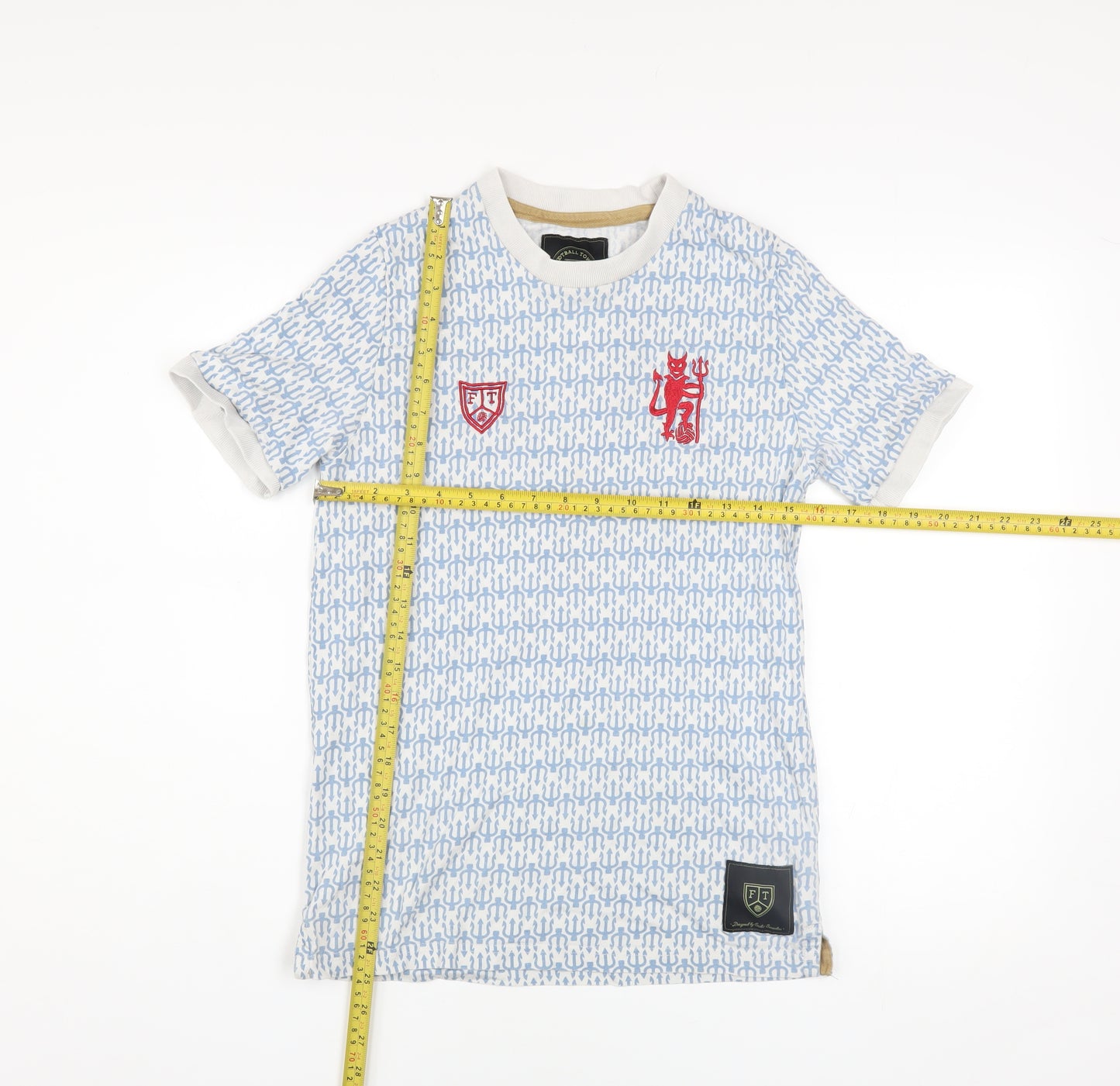 Football Town Men's Blue Graphic Print T-Shirt Size S Cotton Crew Neck