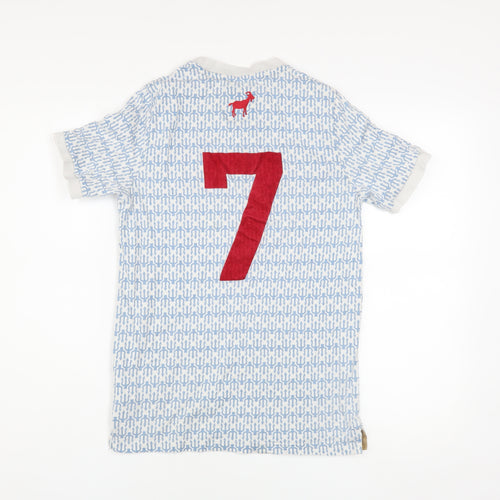 Football Town Men's Blue Graphic Print T-Shirt Size S Cotton Crew Neck