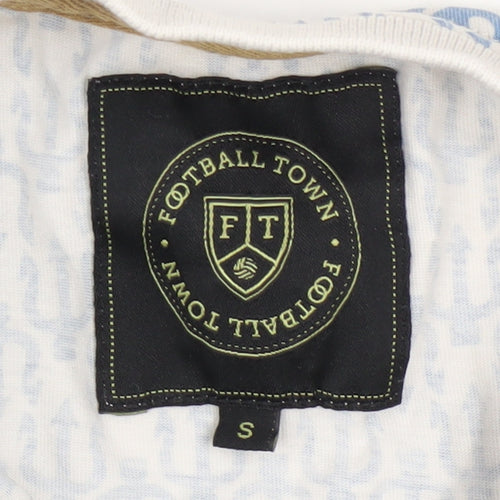 Football Town Men's Blue Graphic Print T-Shirt Size S Cotton Crew Neck