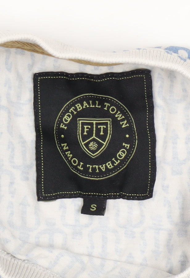 Football Town Men's Blue Graphic Print T-Shirt Size S Cotton Crew Neck