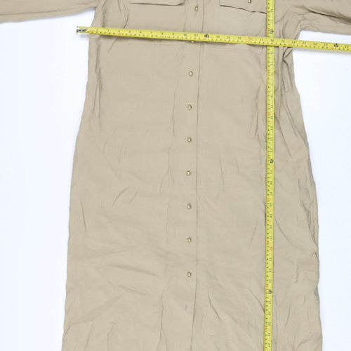 Gallery Women Beige Midi Shirt Dress Size 14 Long Sleeve Collared