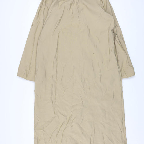 Gallery Women Beige Midi Shirt Dress Size 14 Long Sleeve Collared