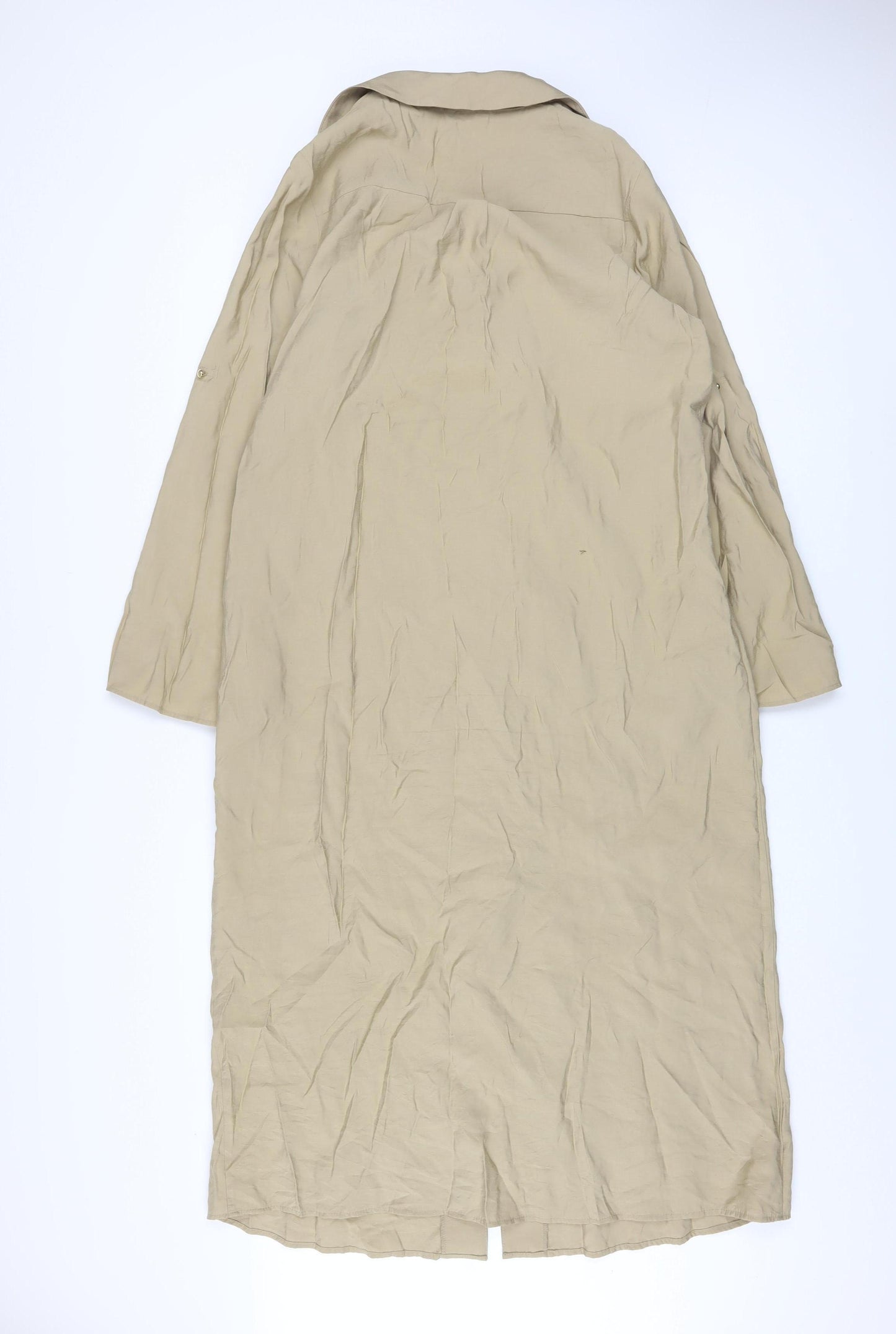 Gallery Women Beige Midi Shirt Dress Size 14 Long Sleeve Collared