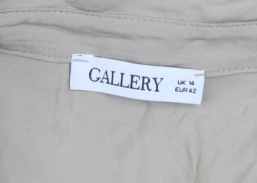 Gallery Women Beige Midi Shirt Dress Size 14 Long Sleeve Collared