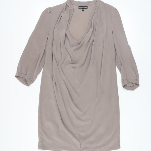 Warehouse Women’s Beige Silk Cowl Neck Shift Dress UK 12