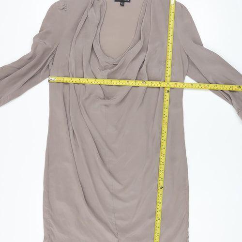 Warehouse Women’s Beige Silk Cowl Neck Shift Dress UK 12