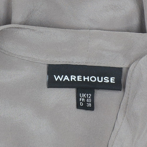 Warehouse Women’s Beige Silk Cowl Neck Shift Dress UK 12