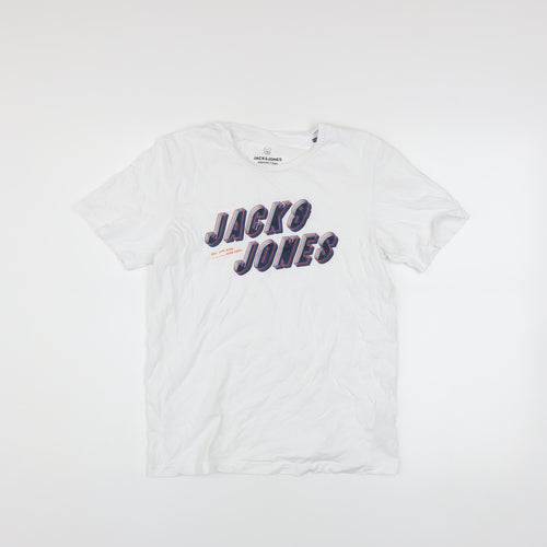 Jack & Jones Boys White Graphic Logo T-Shirt Size 14 Years
