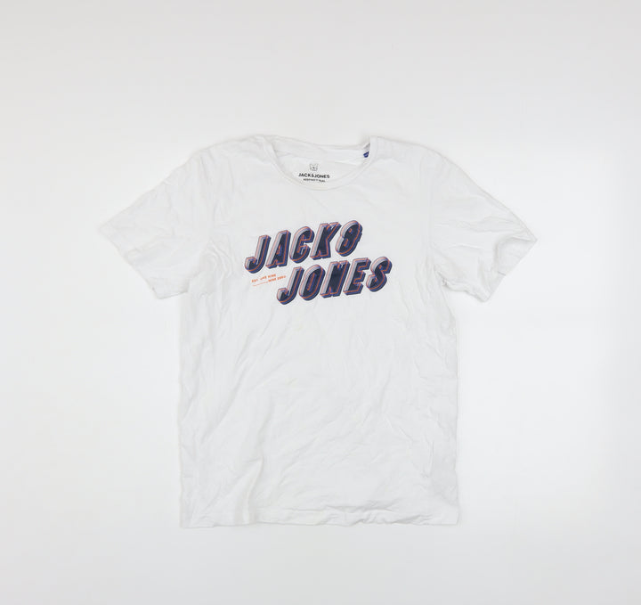 Jack & Jones Boys White Graphic Logo T-Shirt Size 14 Years