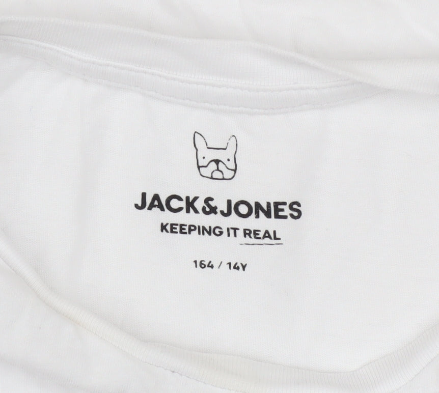 Jack & Jones Boys White Graphic Logo T-Shirt Size 14 Years