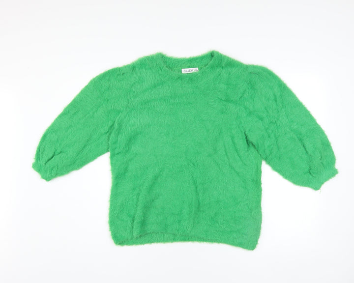 Gallery Womens Green Fuzzy Knit Pullover Jumper UK M