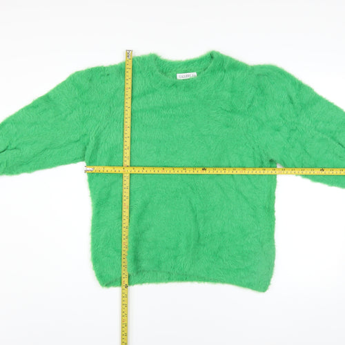 Gallery Womens Green Fuzzy Knit Pullover Jumper UK M