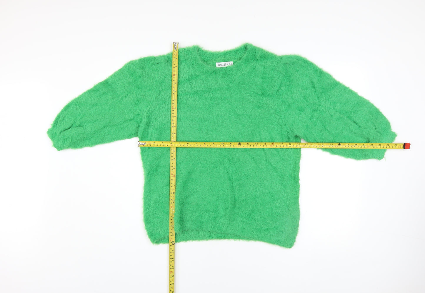 Gallery Womens Green Fuzzy Knit Pullover Jumper UK M