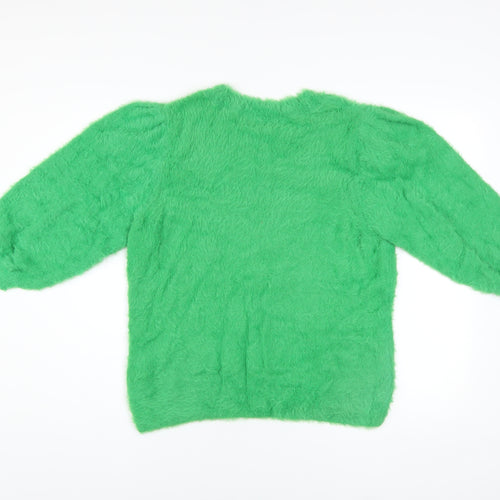 Gallery Womens Green Fuzzy Knit Pullover Jumper UK M