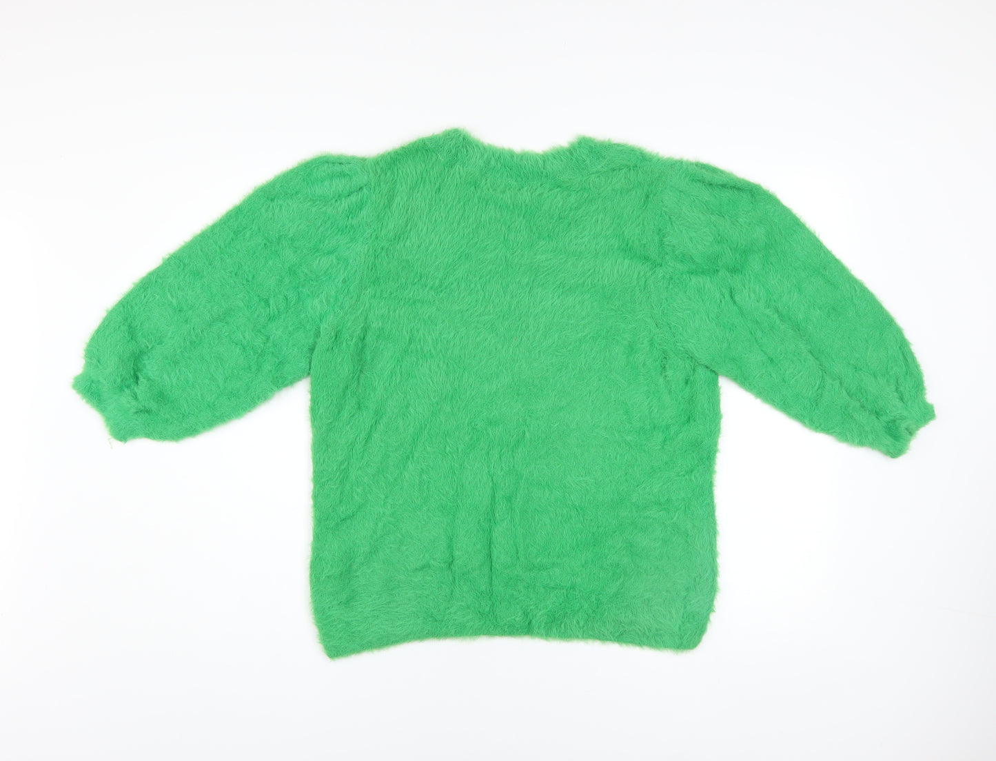 Gallery Womens Green Fuzzy Knit Pullover Jumper UK M