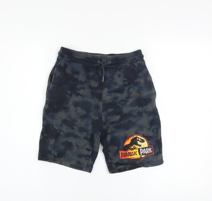 Primark Boys Blue Tie-Dye Jurassic Park Sweat Shorts 11-12 Years Cotton Blend